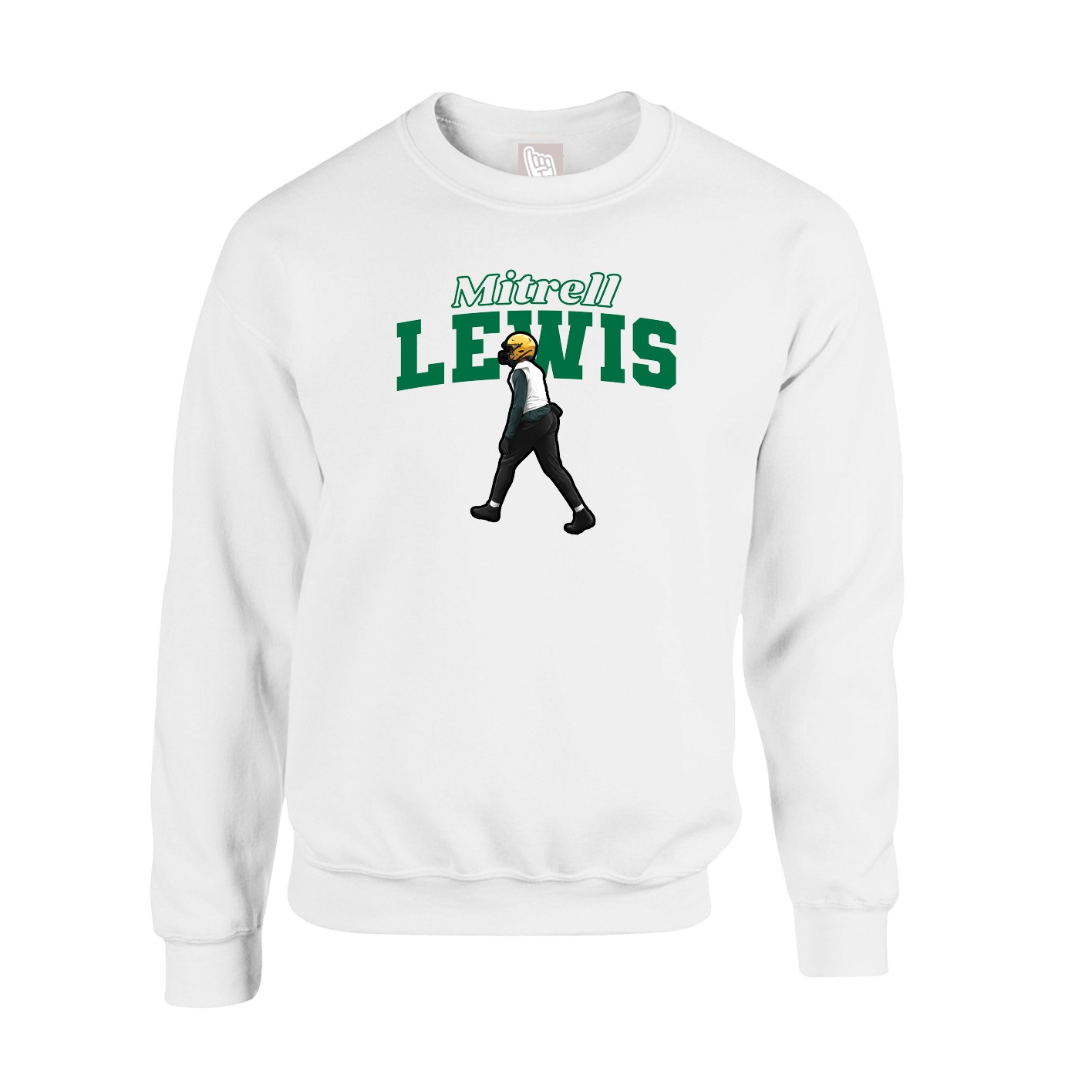 Fleece Crew — Name Arch in White