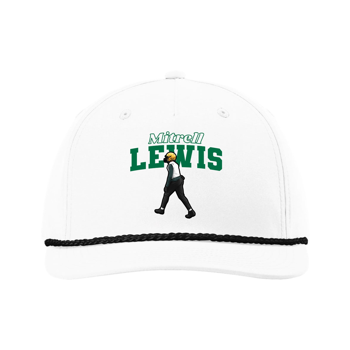 Five-Panel Classic Rope Cap — Name Arch in White