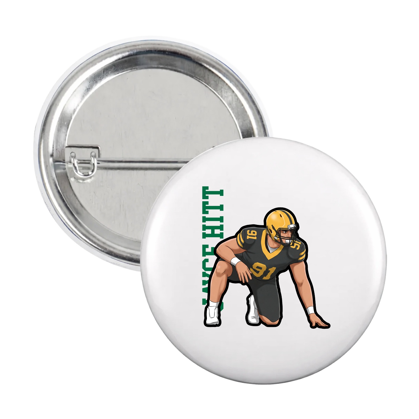 Game Day Button — Name Vertical in White