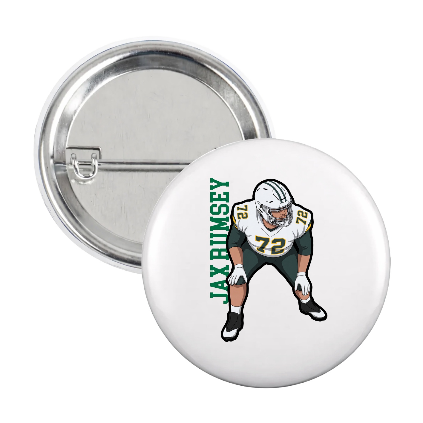 Game Day Button — Name Vertical in White