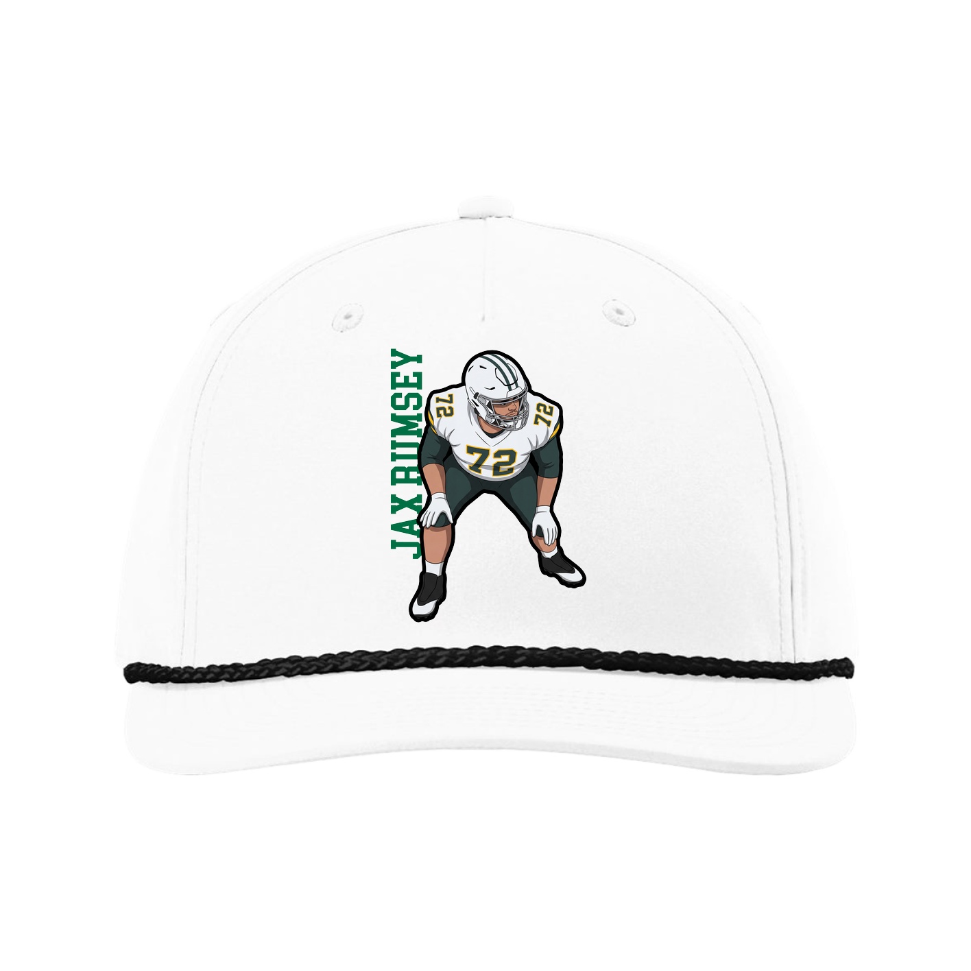 Five-Panel Classic Rope Cap — Name Vertical in White