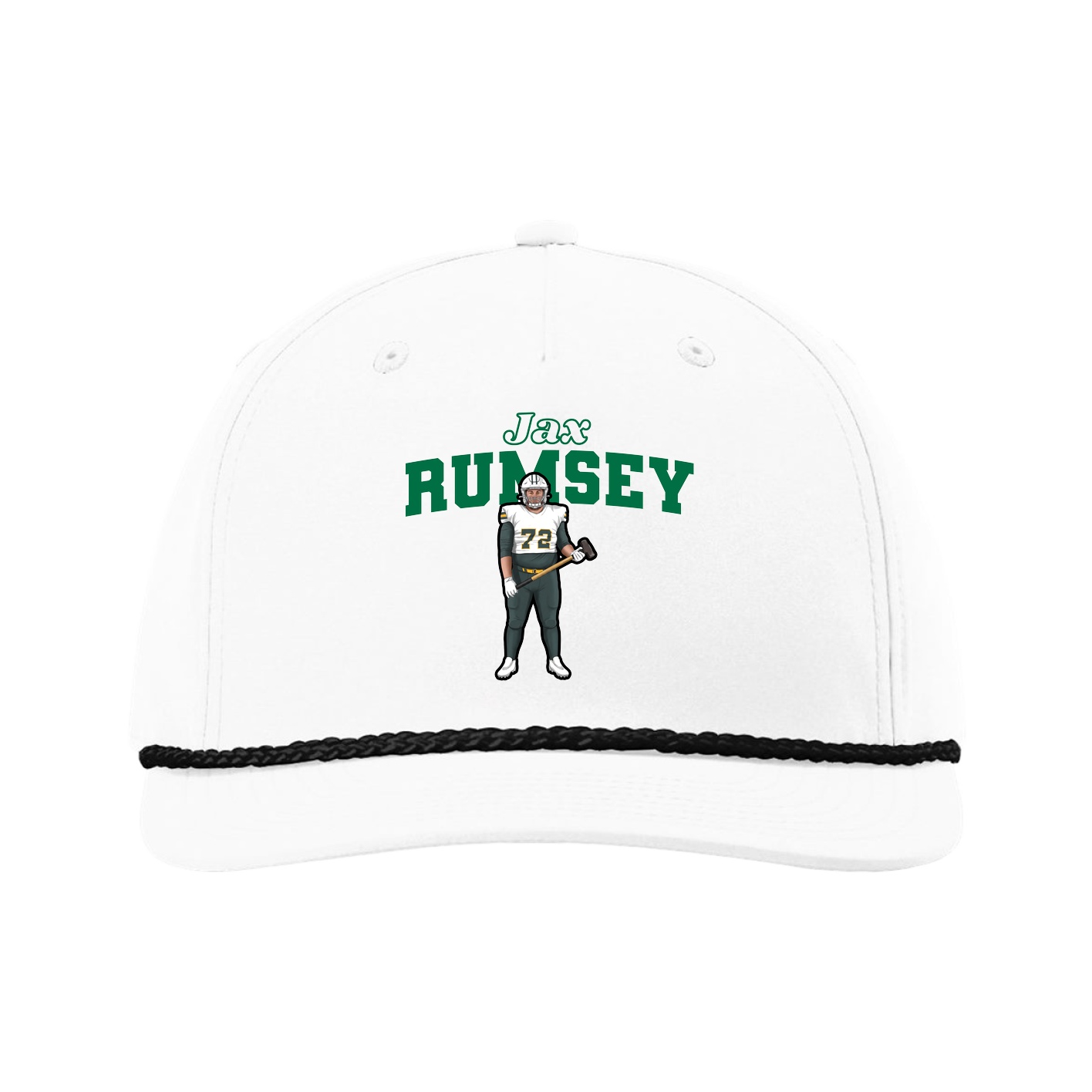 Five-Panel Classic Rope Cap — Name Arch in White