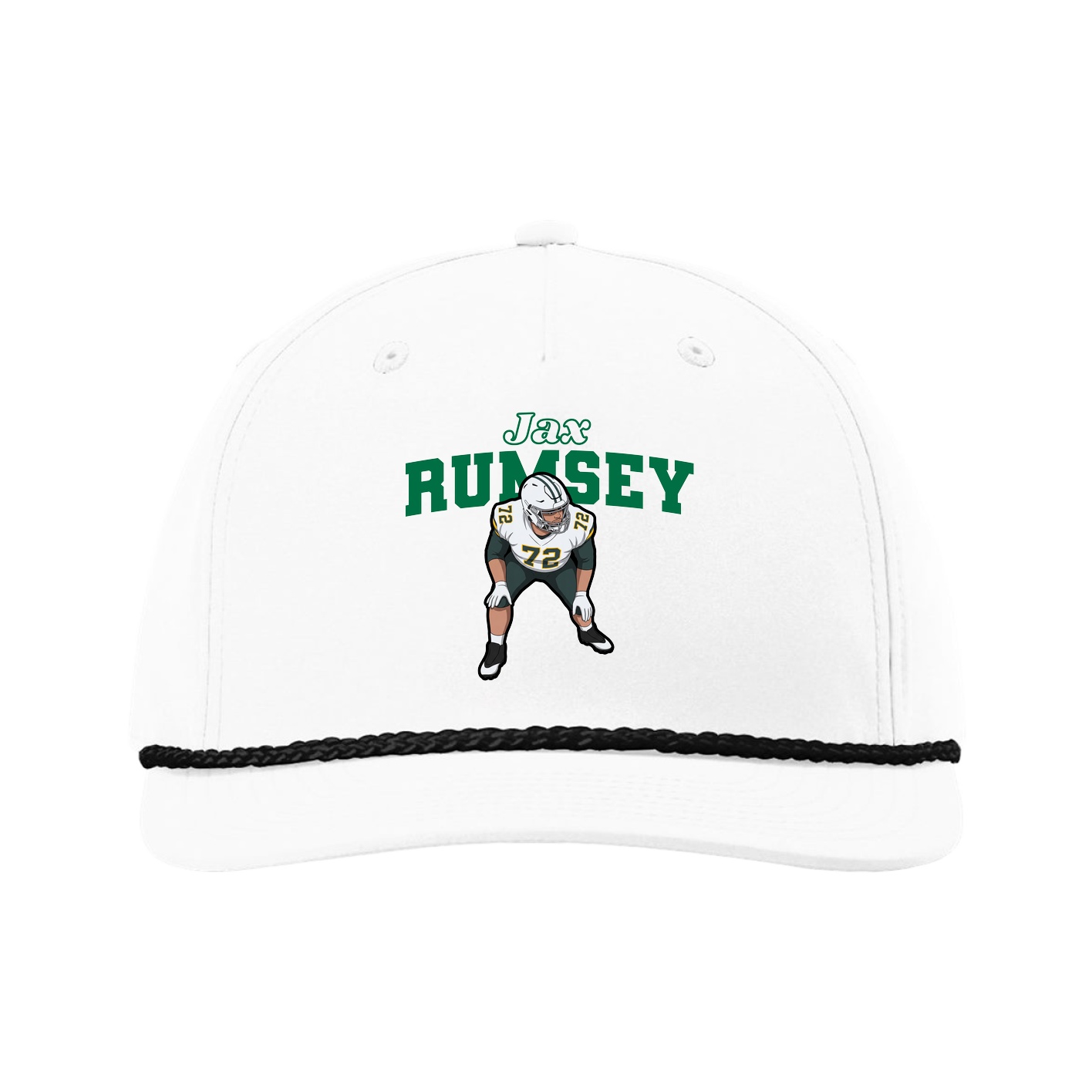 Five-Panel Classic Rope Cap — Name Arch in White