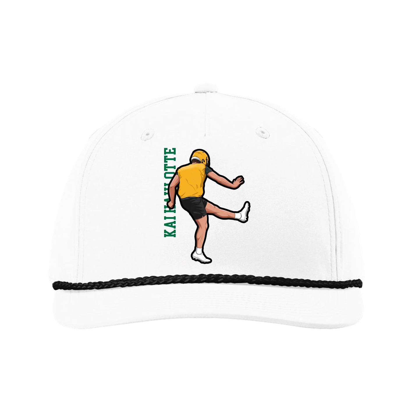Five-Panel Classic Rope Cap — Name Vertical in White