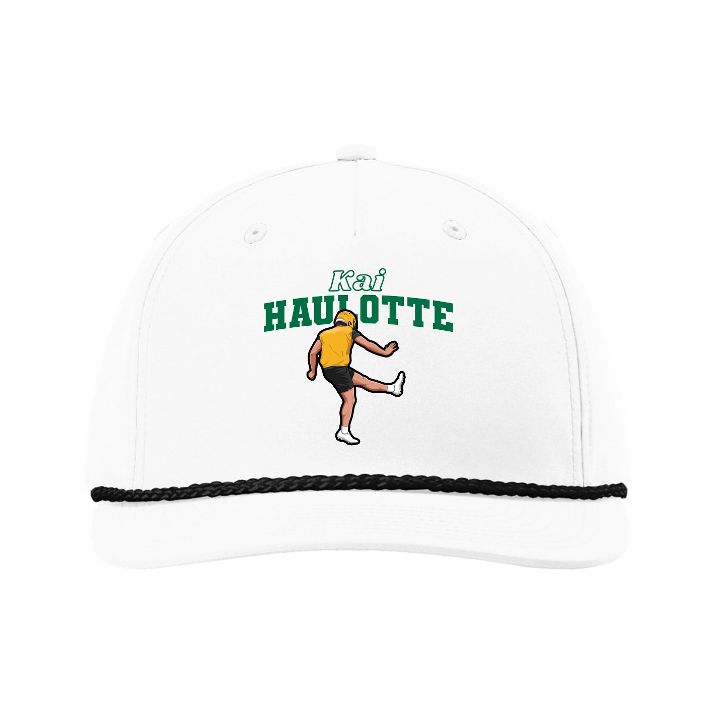 Five-Panel Classic Rope Cap — Name Arch in White
