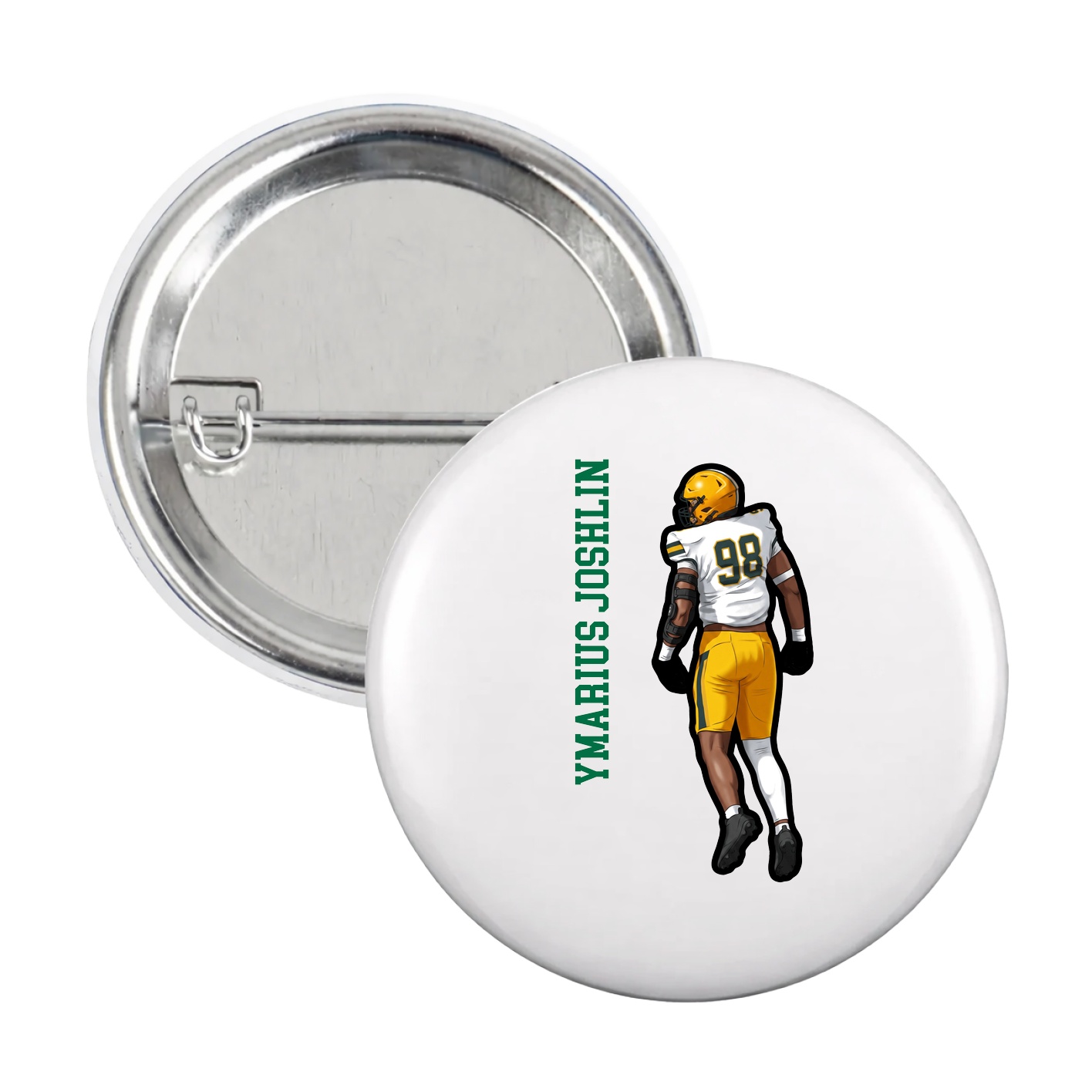 Game Day Button — Name Vertical in White