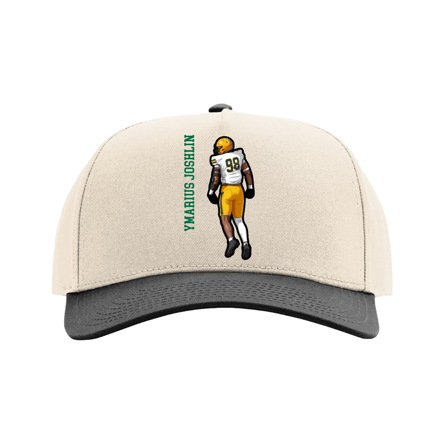 Full Fabric Five-Panel Champ Cap — Name Vertical in Cream/Black