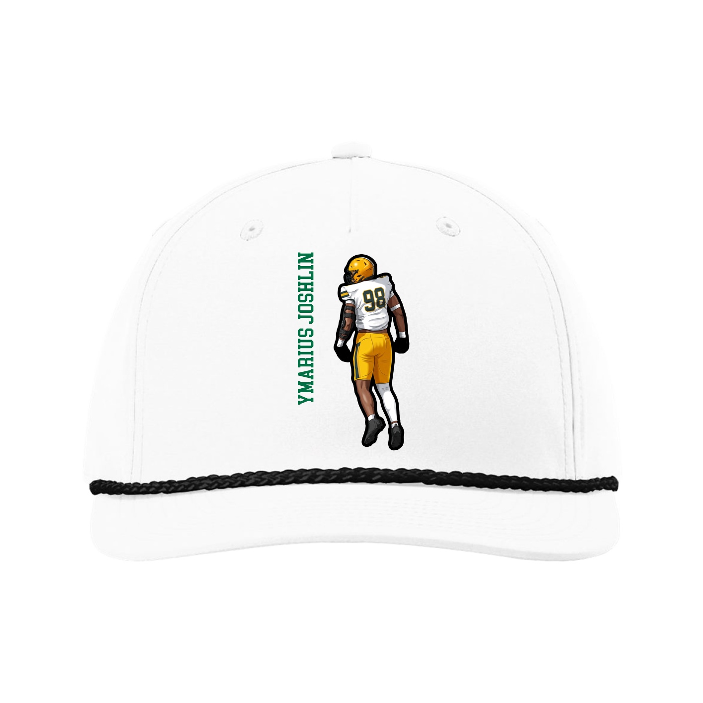Five-Panel Classic Rope Cap — Name Vertical in White