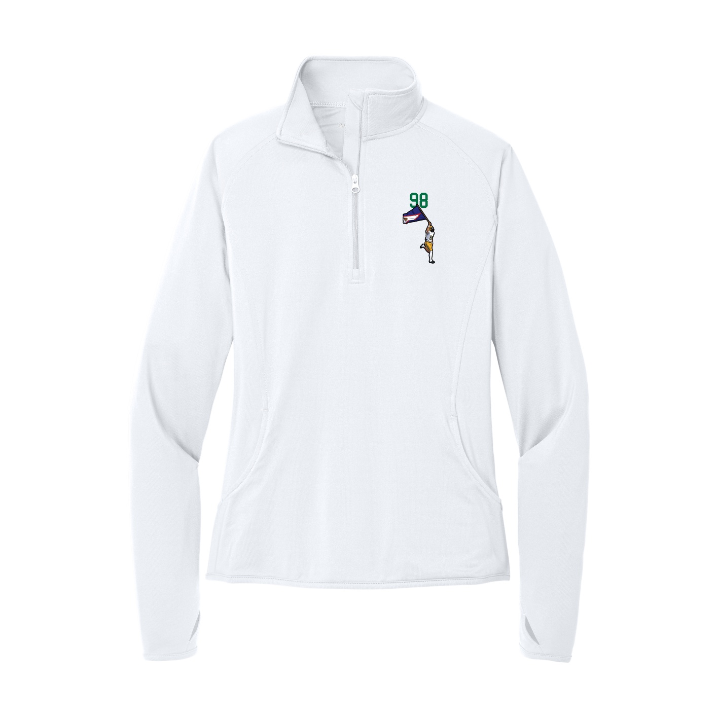 Women's Q-Zip Pullover — Number Top in White