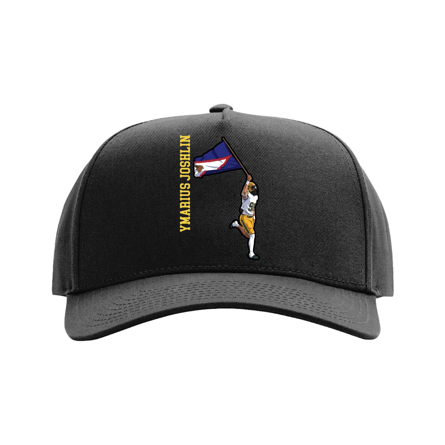 Full Fabric Five-Panel Champ Cap — Name Vertical in Black