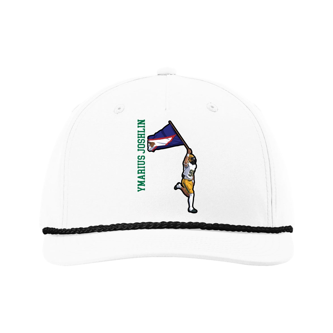 Five-Panel Classic Rope Cap — Name Vertical in White