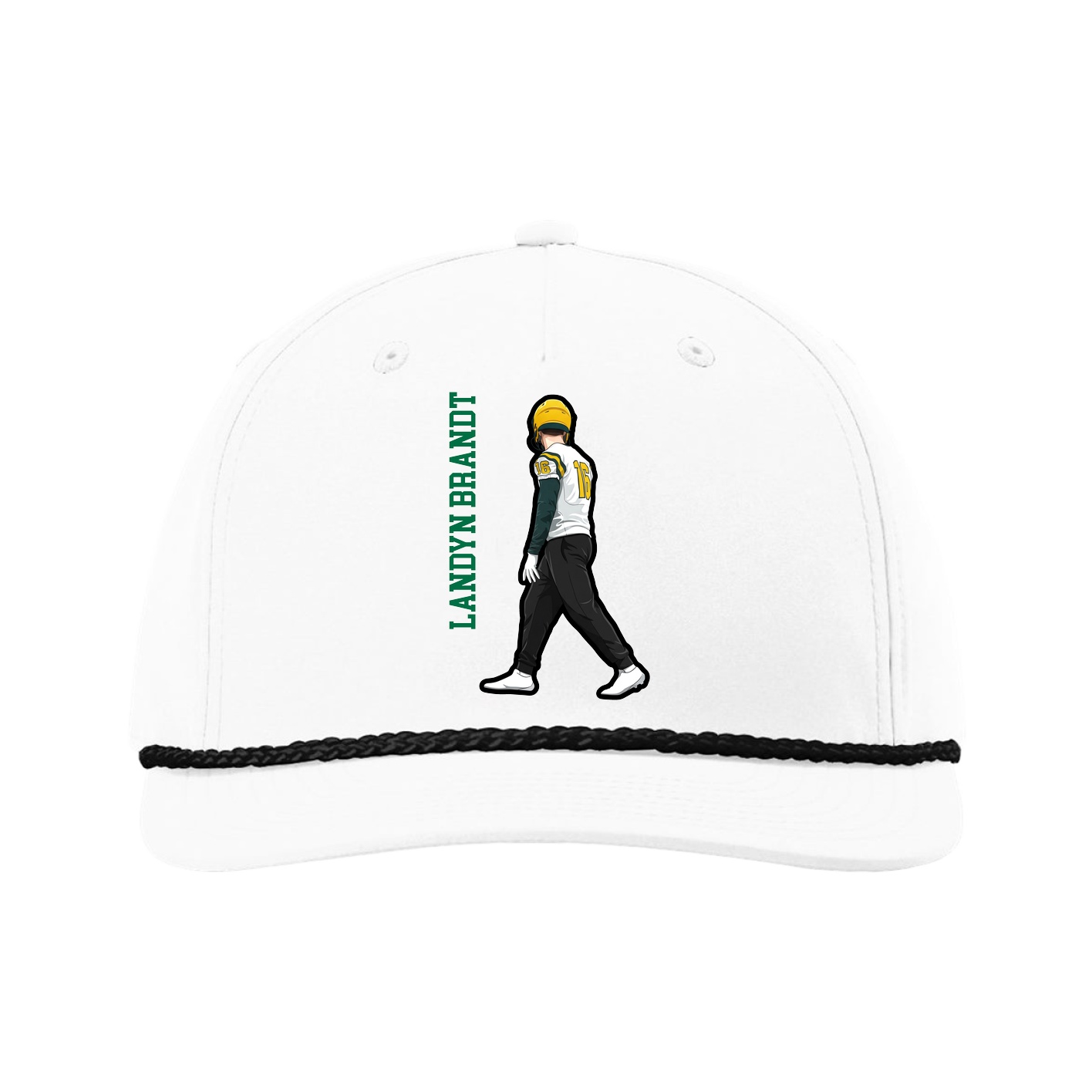 Five-Panel Classic Rope Cap — Name Vertical in White