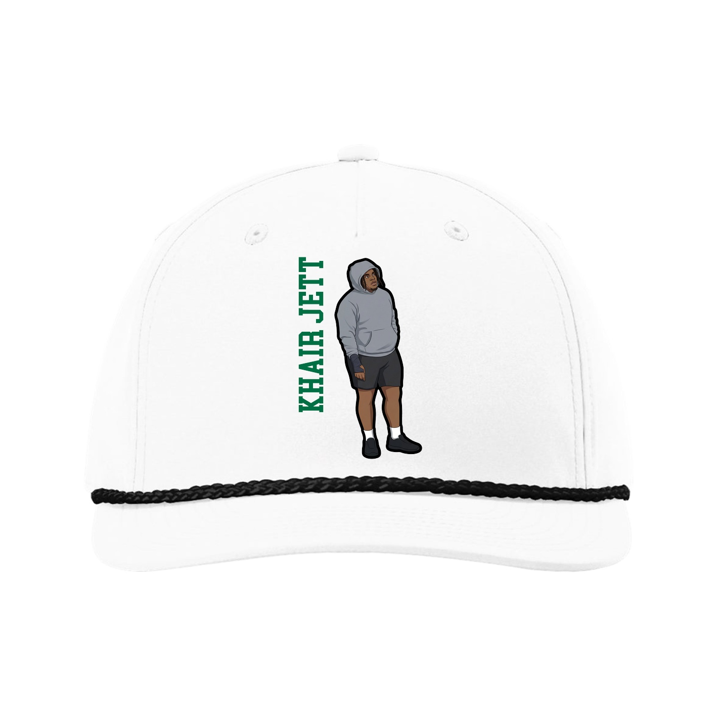 Five-Panel Classic Rope Cap — Name Vertical in White
