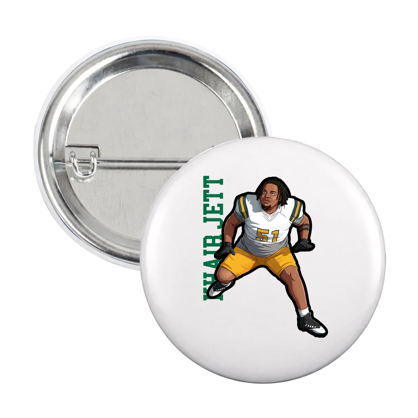 Game Day Button — Name Vertical in White