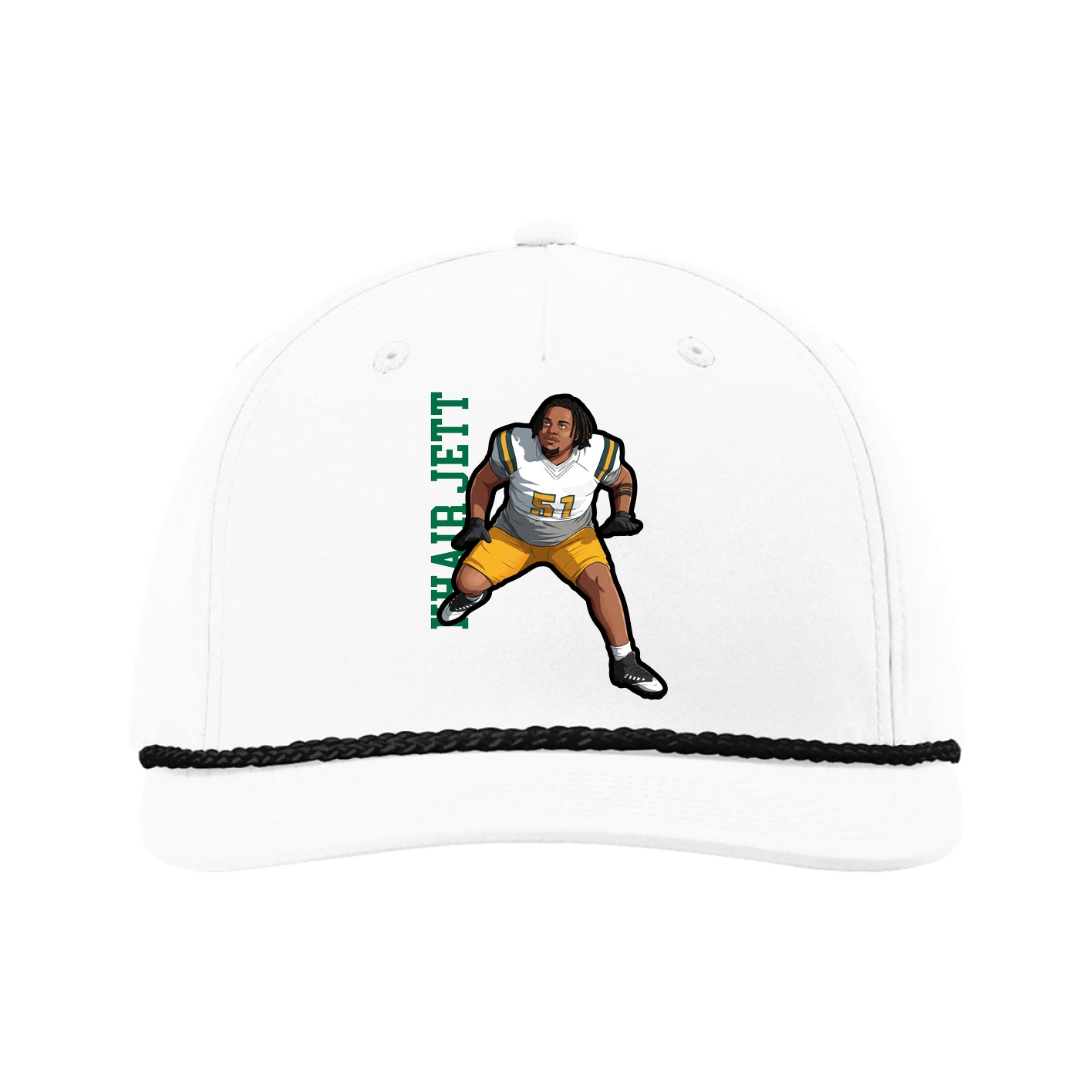 Five-Panel Classic Rope Cap — Name Vertical in White