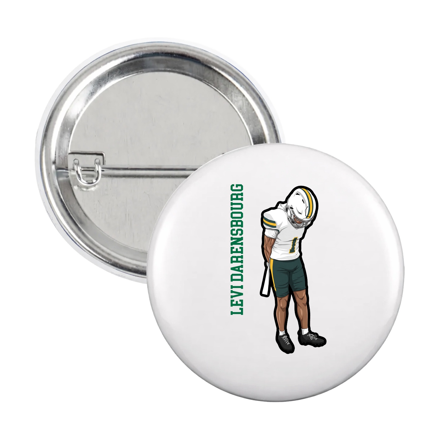 Game Day Button — Name Vertical in White