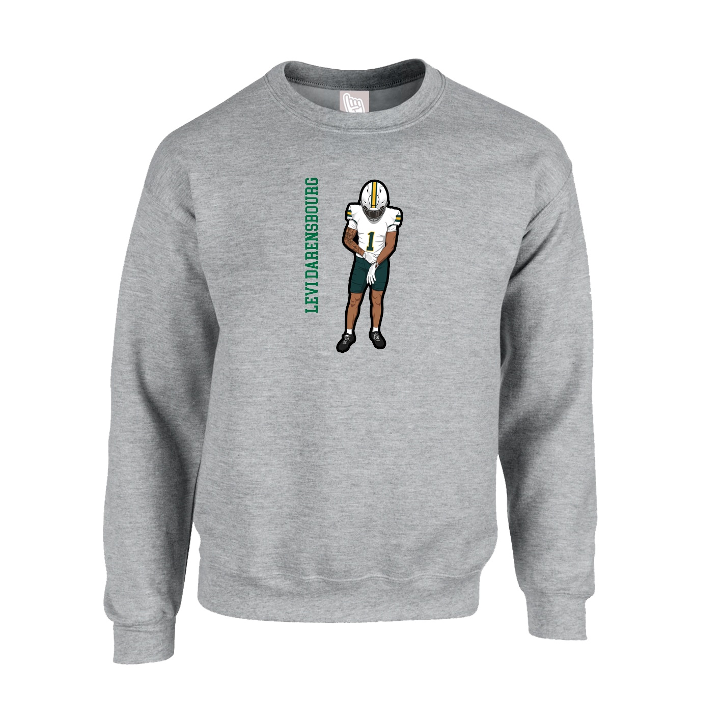 Fleece Crew — Name Vertical in Grey