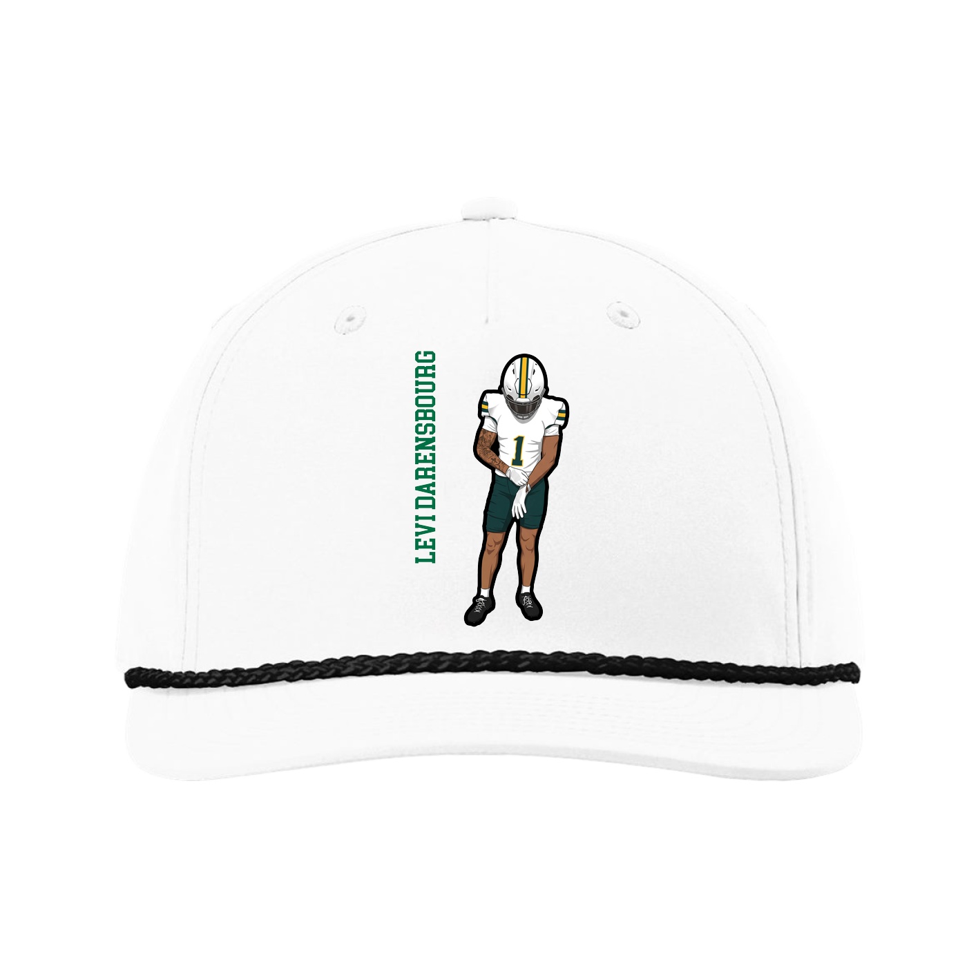 Five-Panel Classic Rope Cap — Name Vertical in White