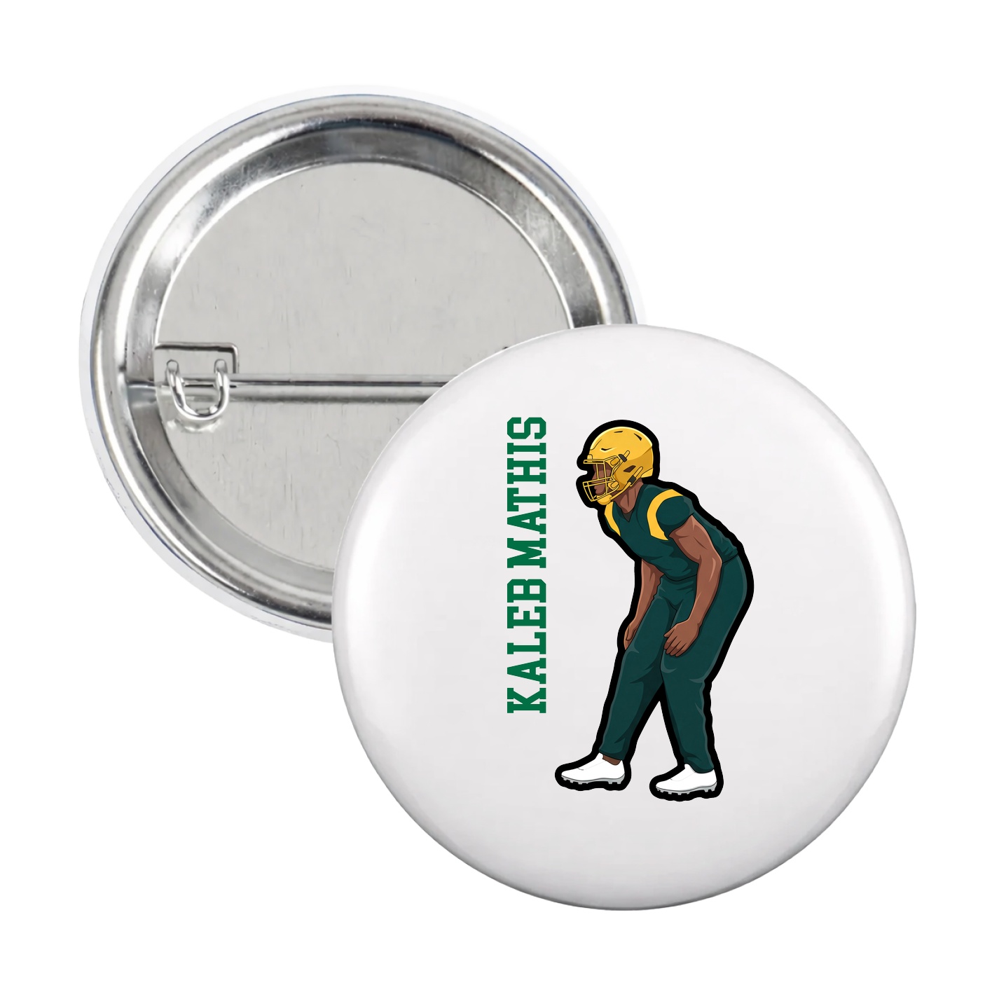 Game Day Button — Name Vertical in White