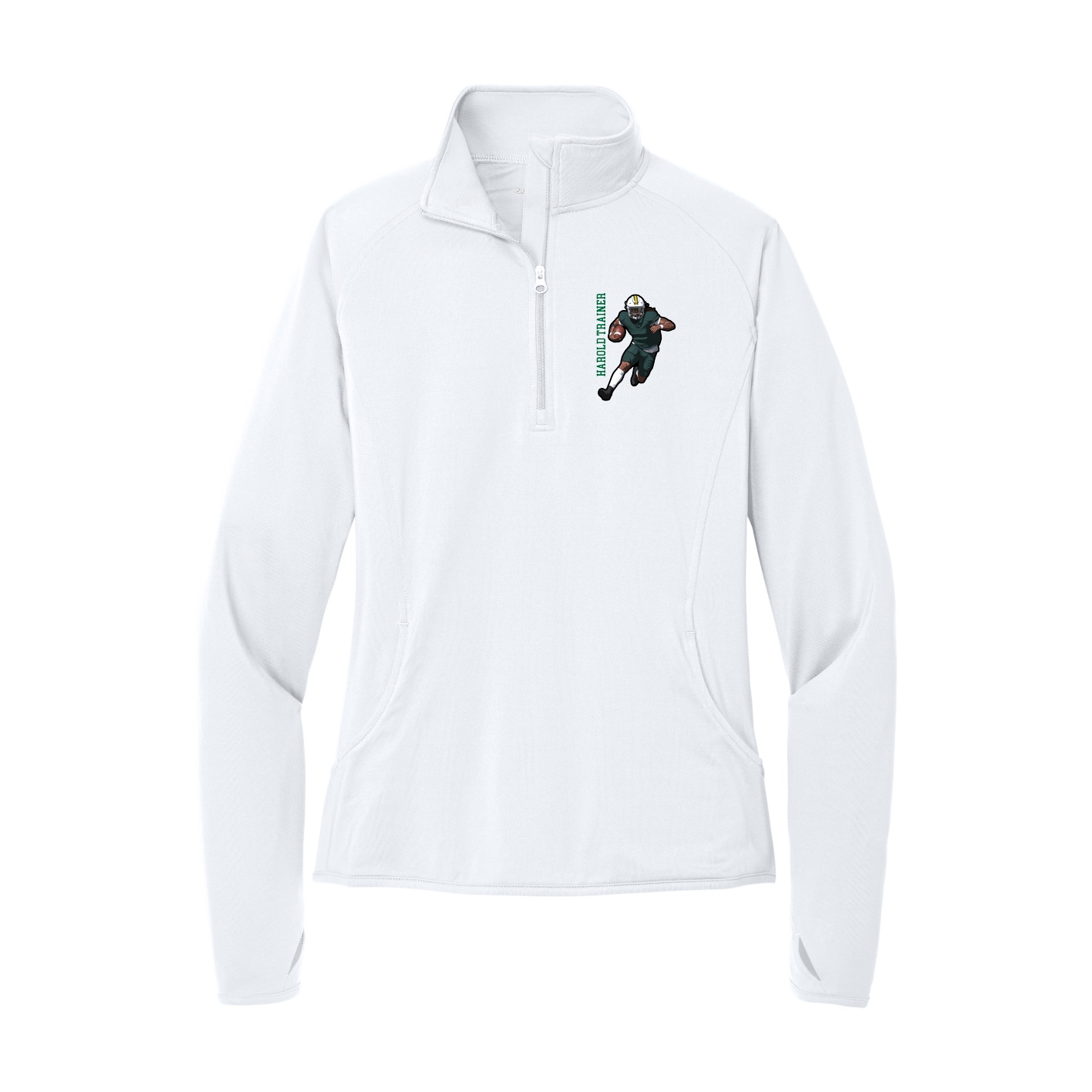 Women's Q-Zip Pullover — Name Vertical in White