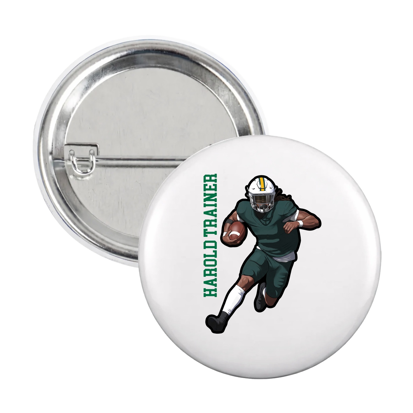 Game Day Button — Name Vertical in White