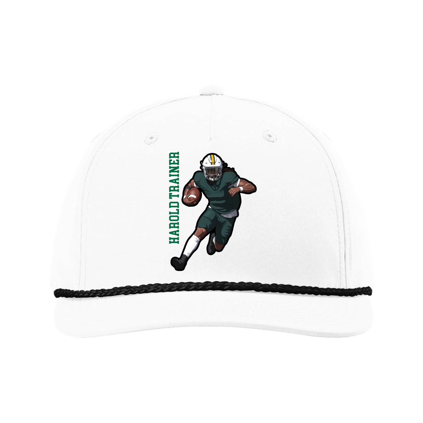 Five-Panel Classic Rope Cap — Name Vertical in White