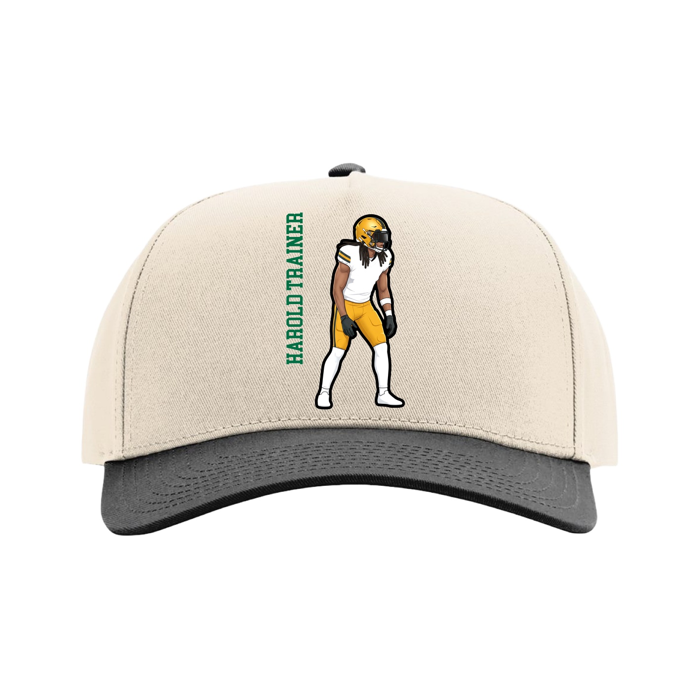 Full Fabric Five-Panel Champ Cap — Name Vertical in Cream/Black