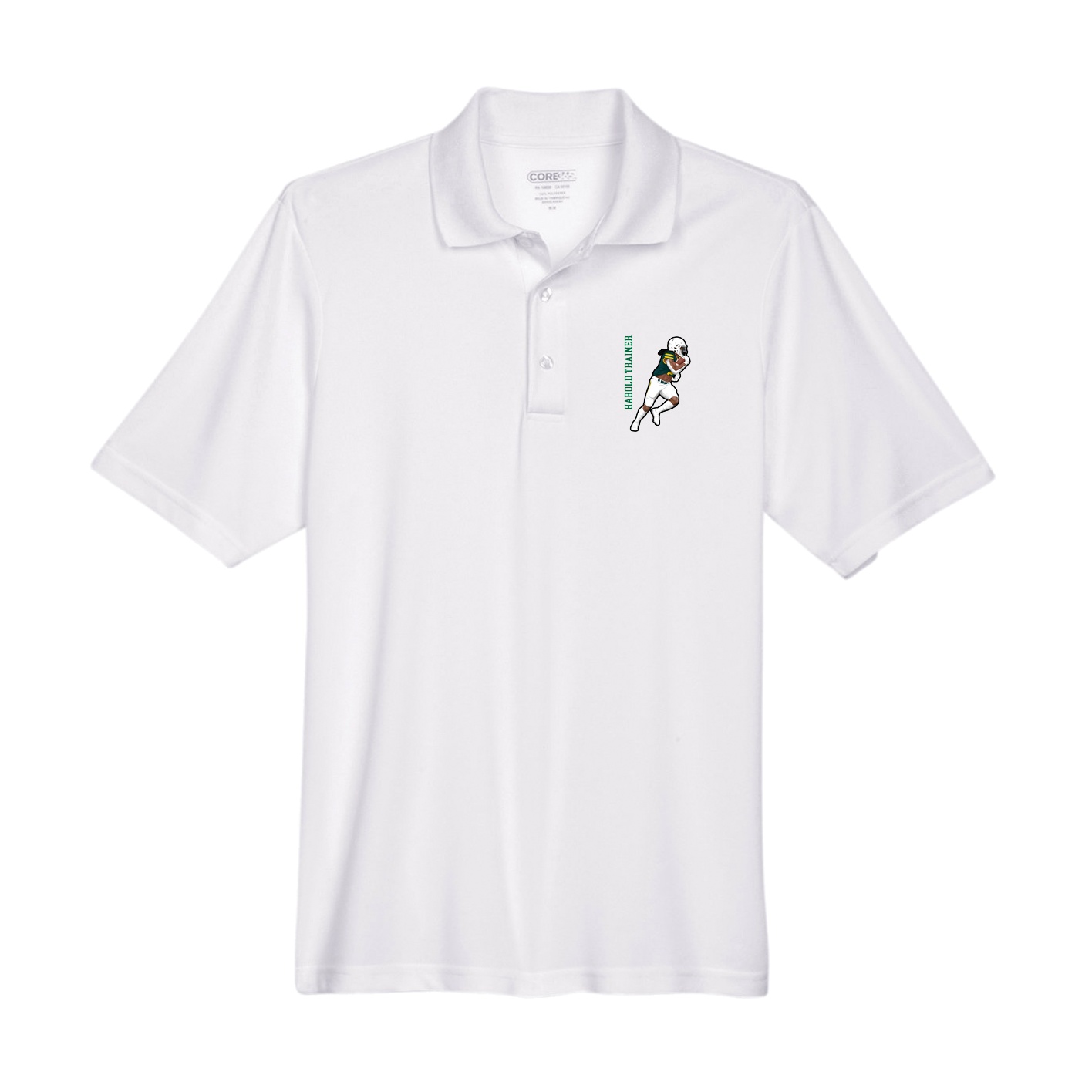 Performance Polo — Name Vertical in White