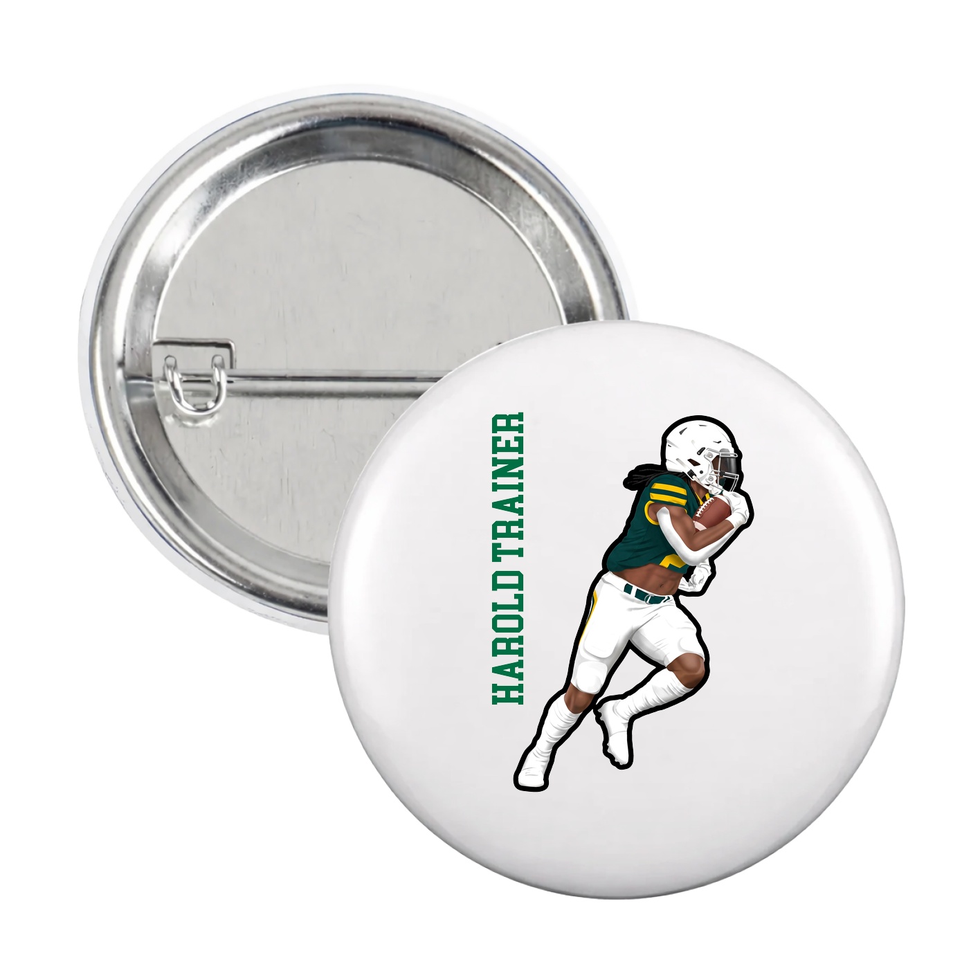 Game Day Button — Name Vertical in White
