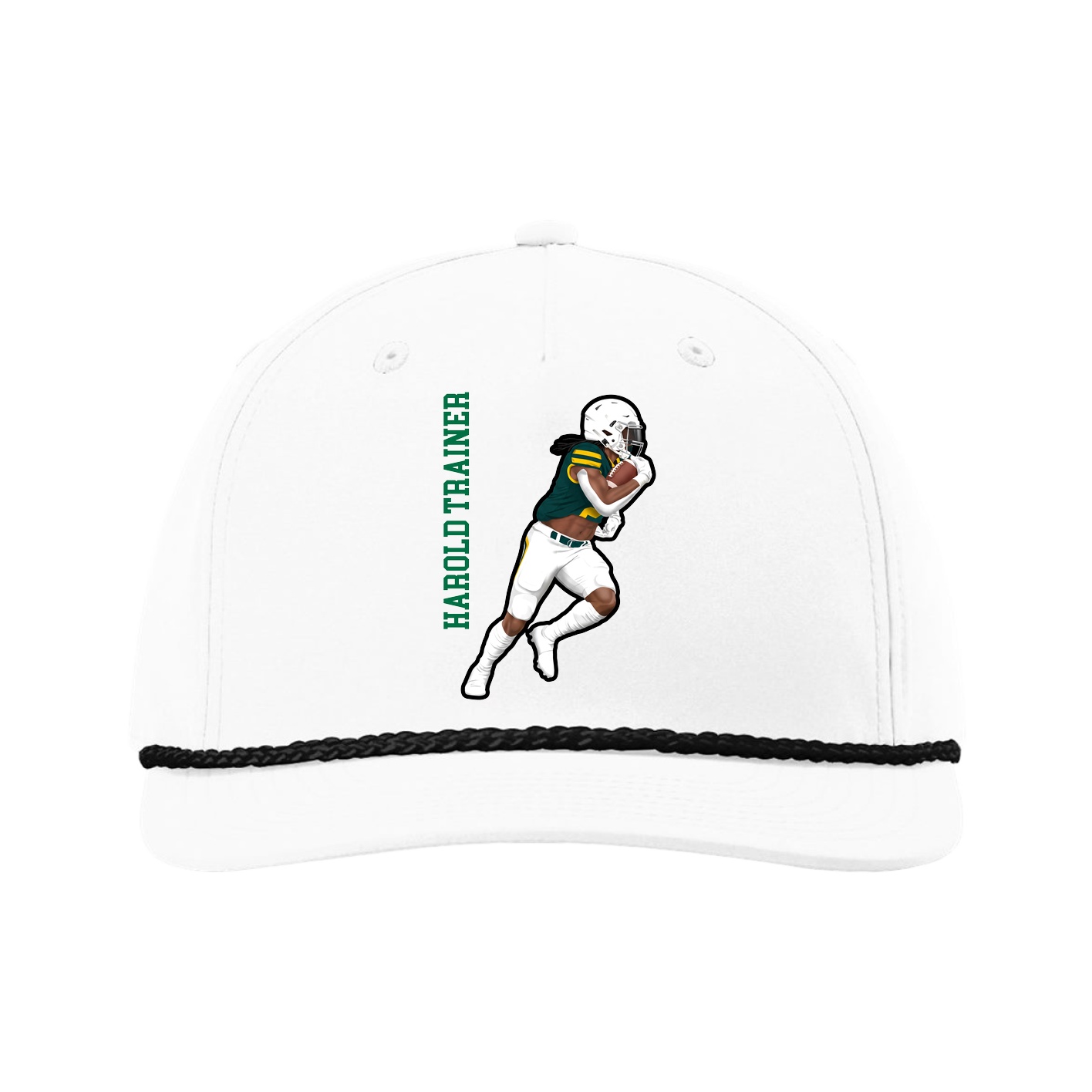 Five-Panel Classic Rope Cap — Name Vertical in White