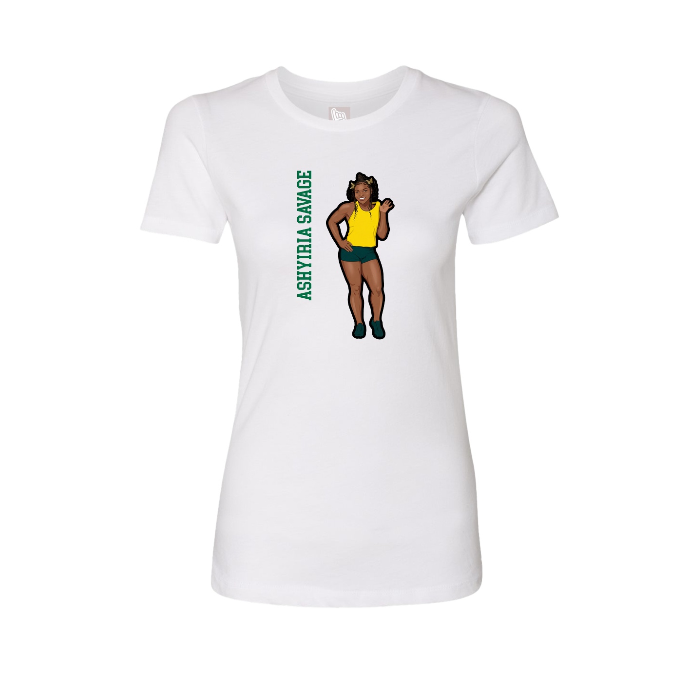 Womens Tee — Name Vertical in White