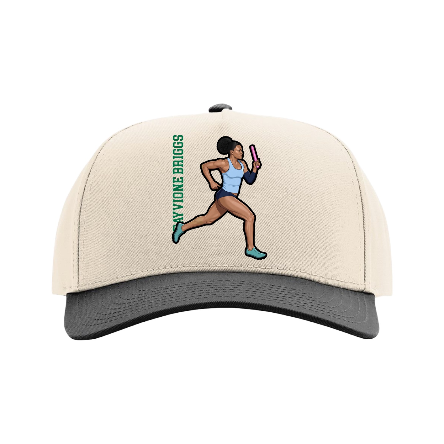 Full Fabric Five-Panel Champ Cap — Name Vertical in Cream/Black
