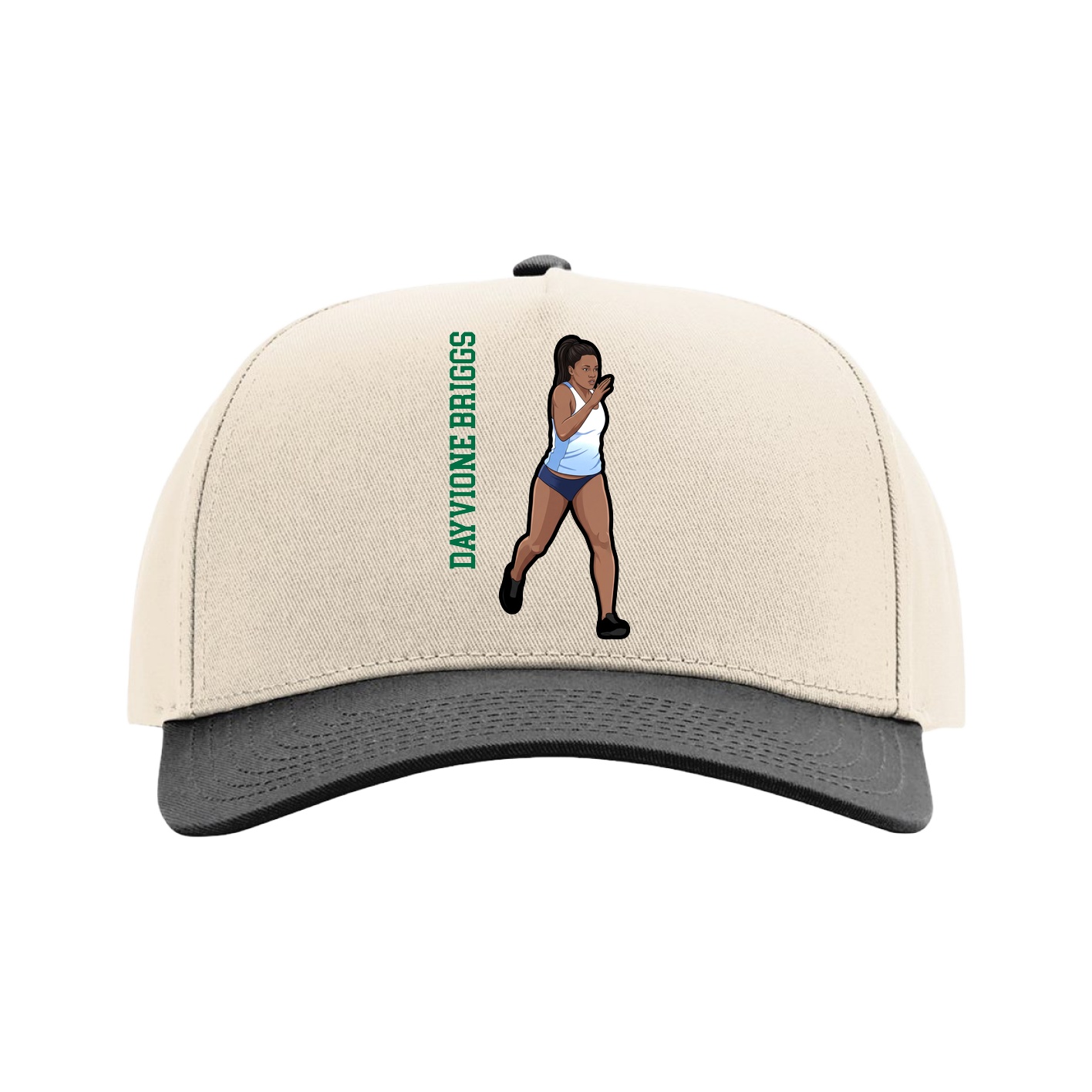 Full Fabric Five-Panel Champ Cap — Name Vertical in Cream/Black