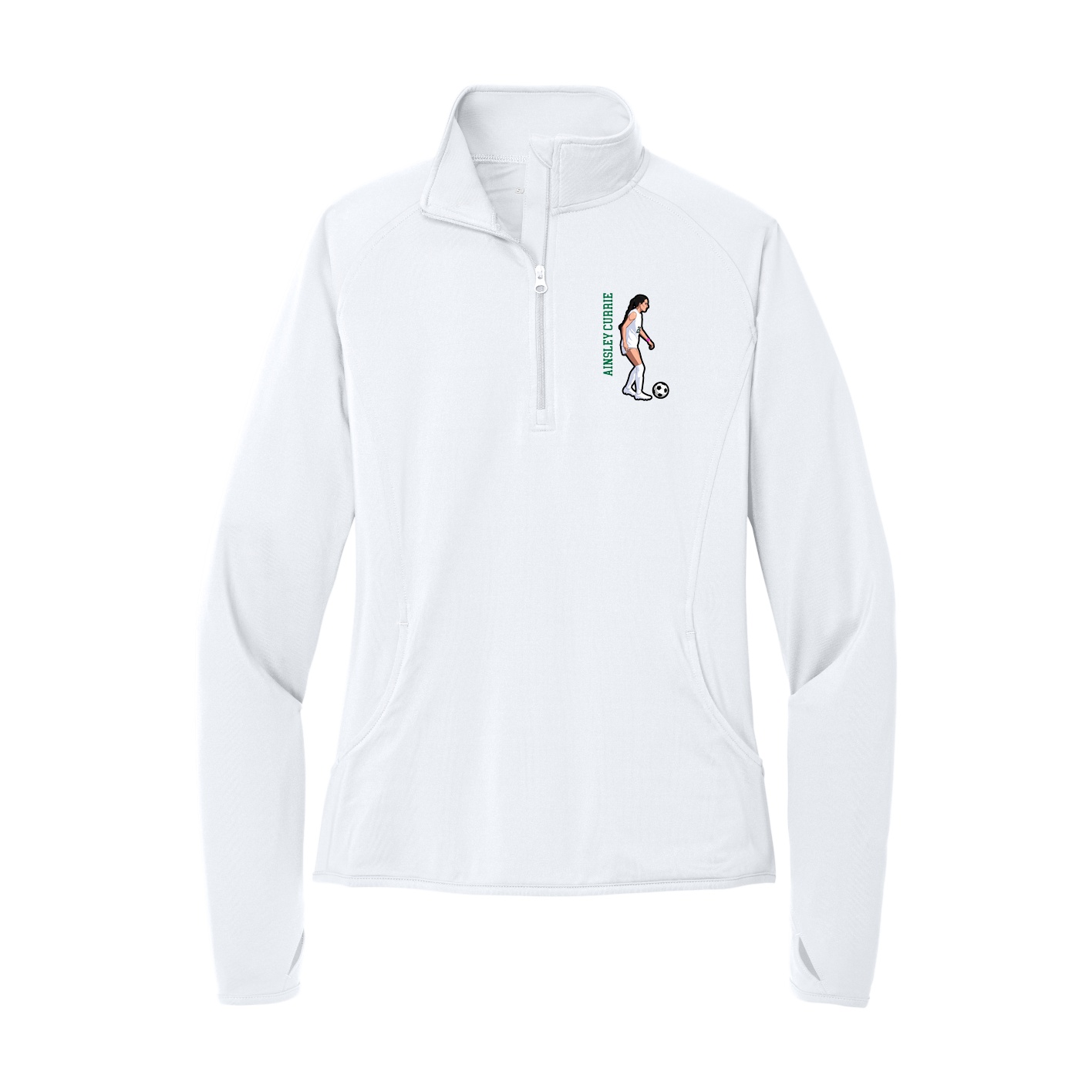 Women's Q-Zip Pullover — Name Vertical in White