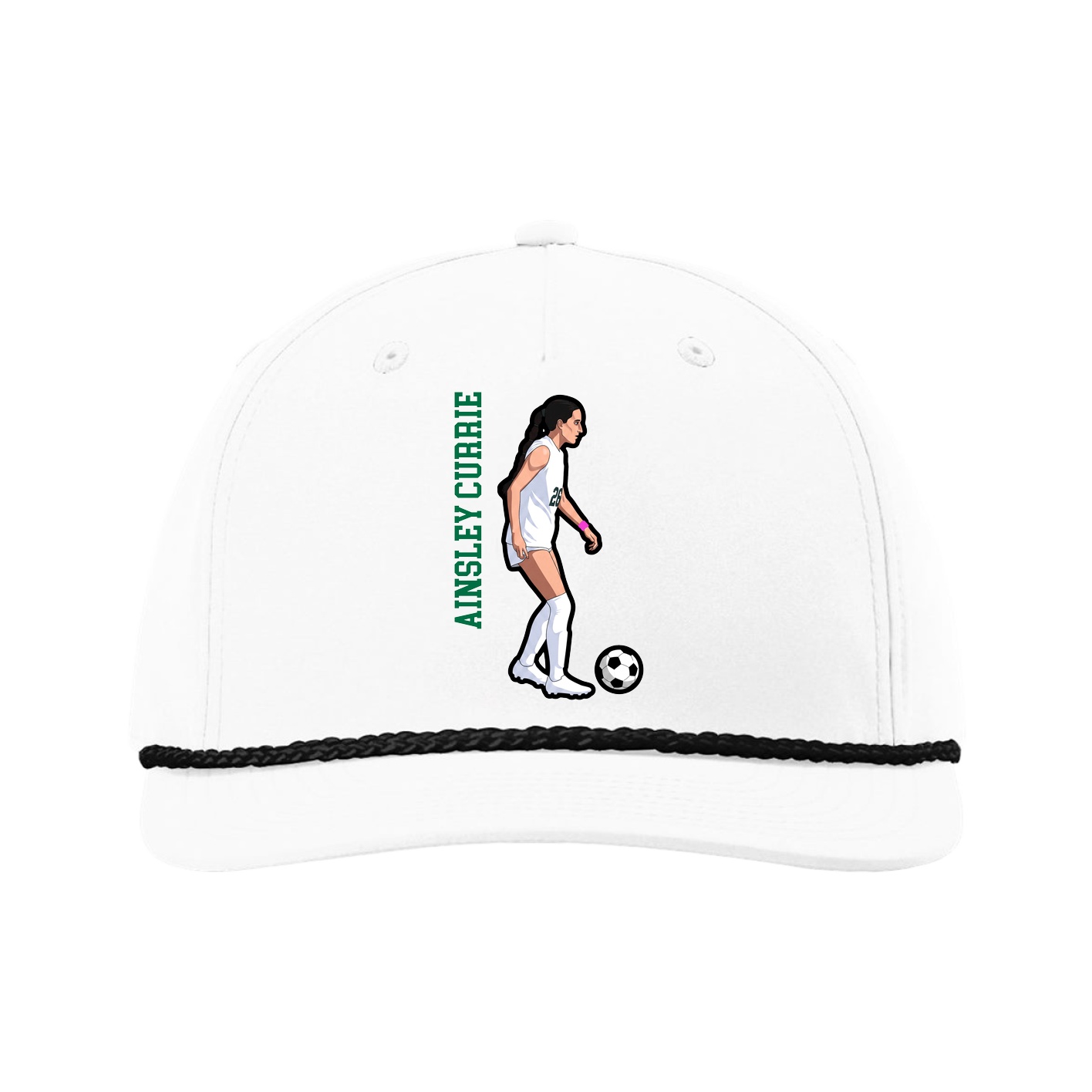 Five-Panel Classic Rope Cap — Name Vertical in White
