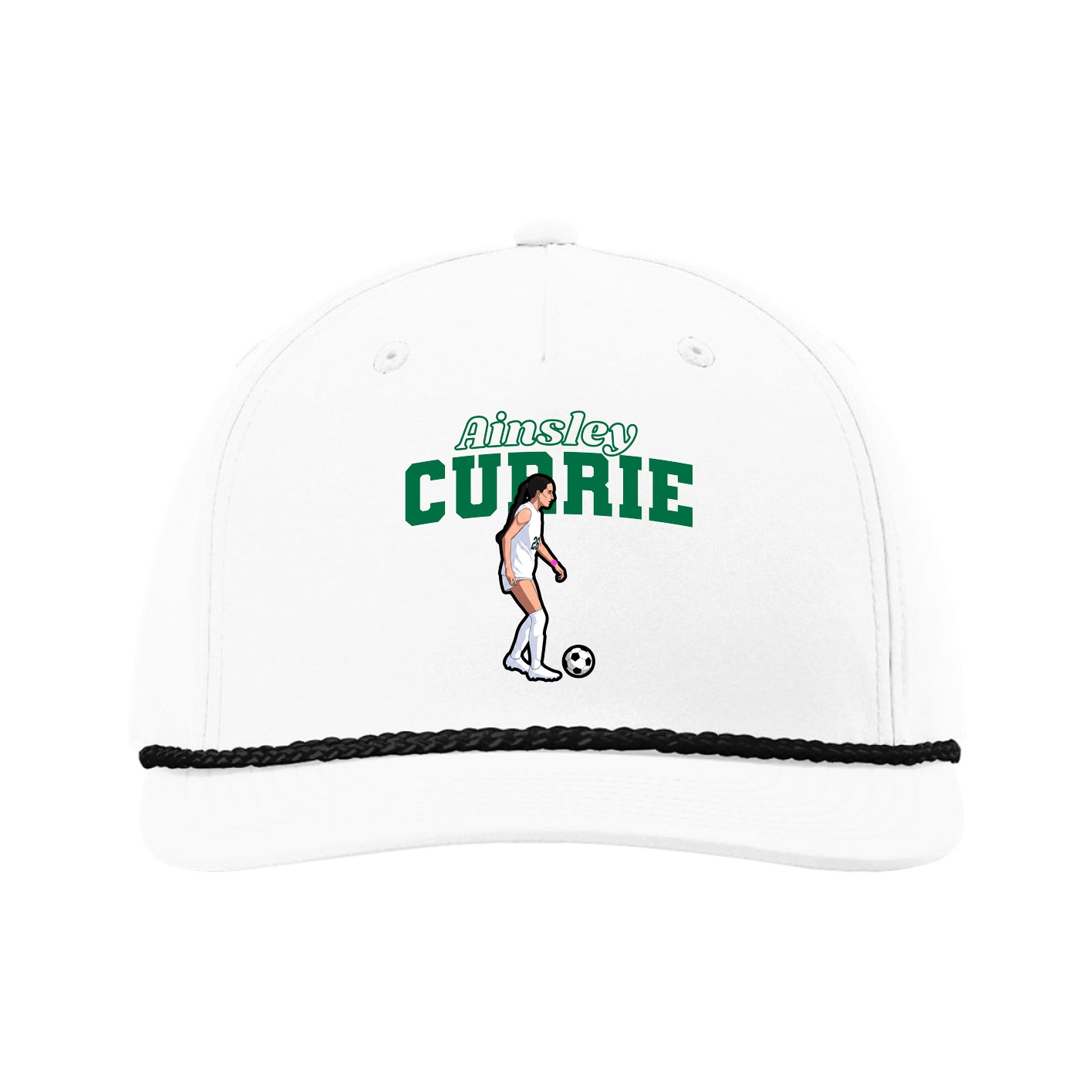 Five-Panel Classic Rope Cap — Name Arch in White