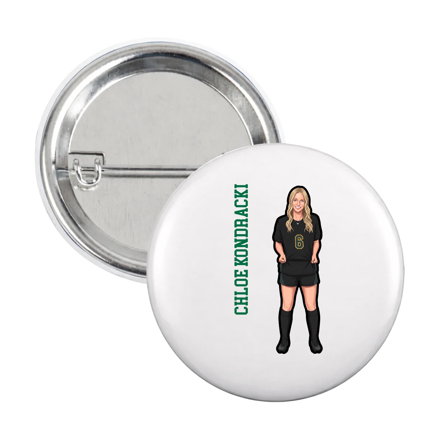 Game Day Button — Name Vertical in White