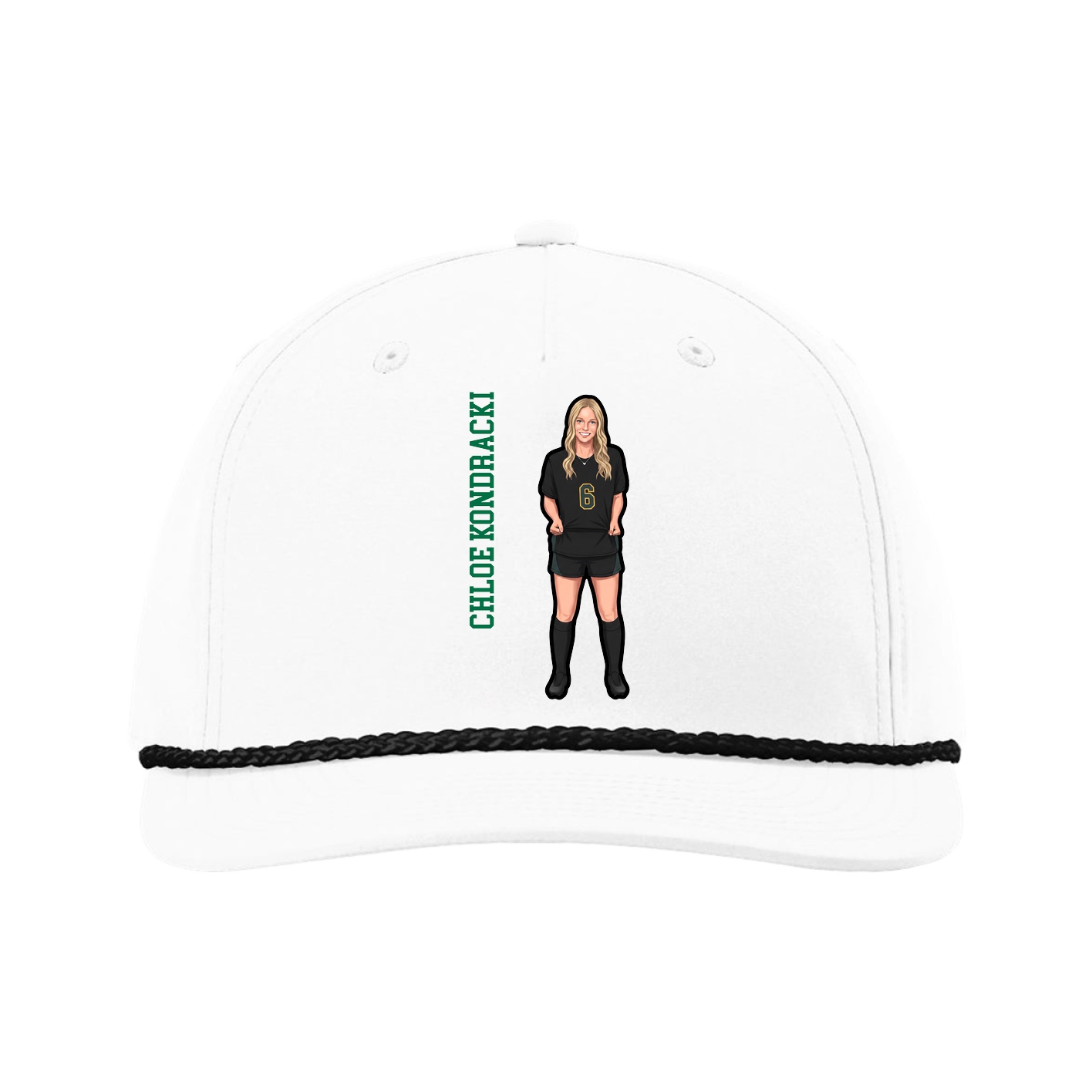 Five-Panel Classic Rope Cap — Name Vertical in White
