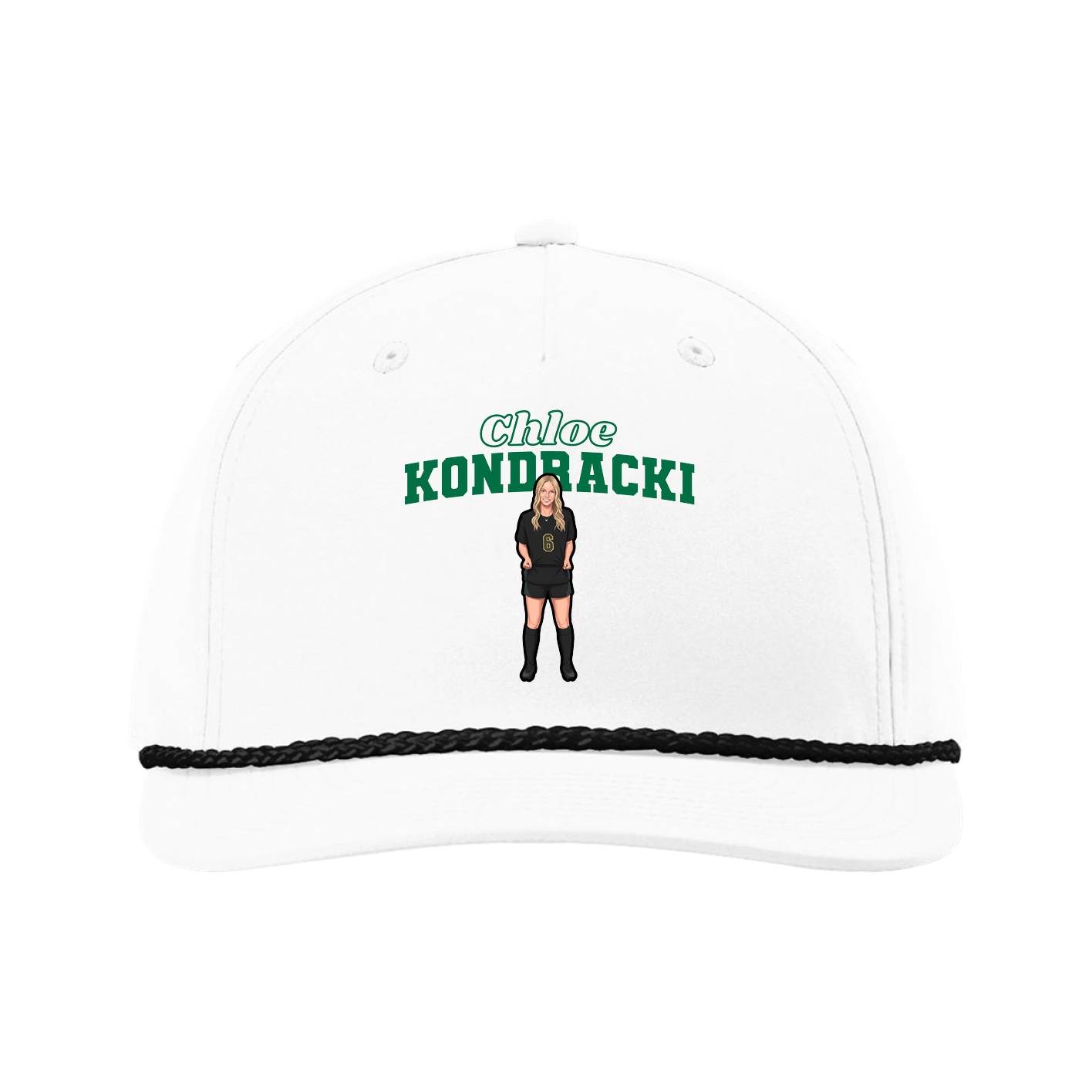 Five-Panel Classic Rope Cap — Name Arch in White