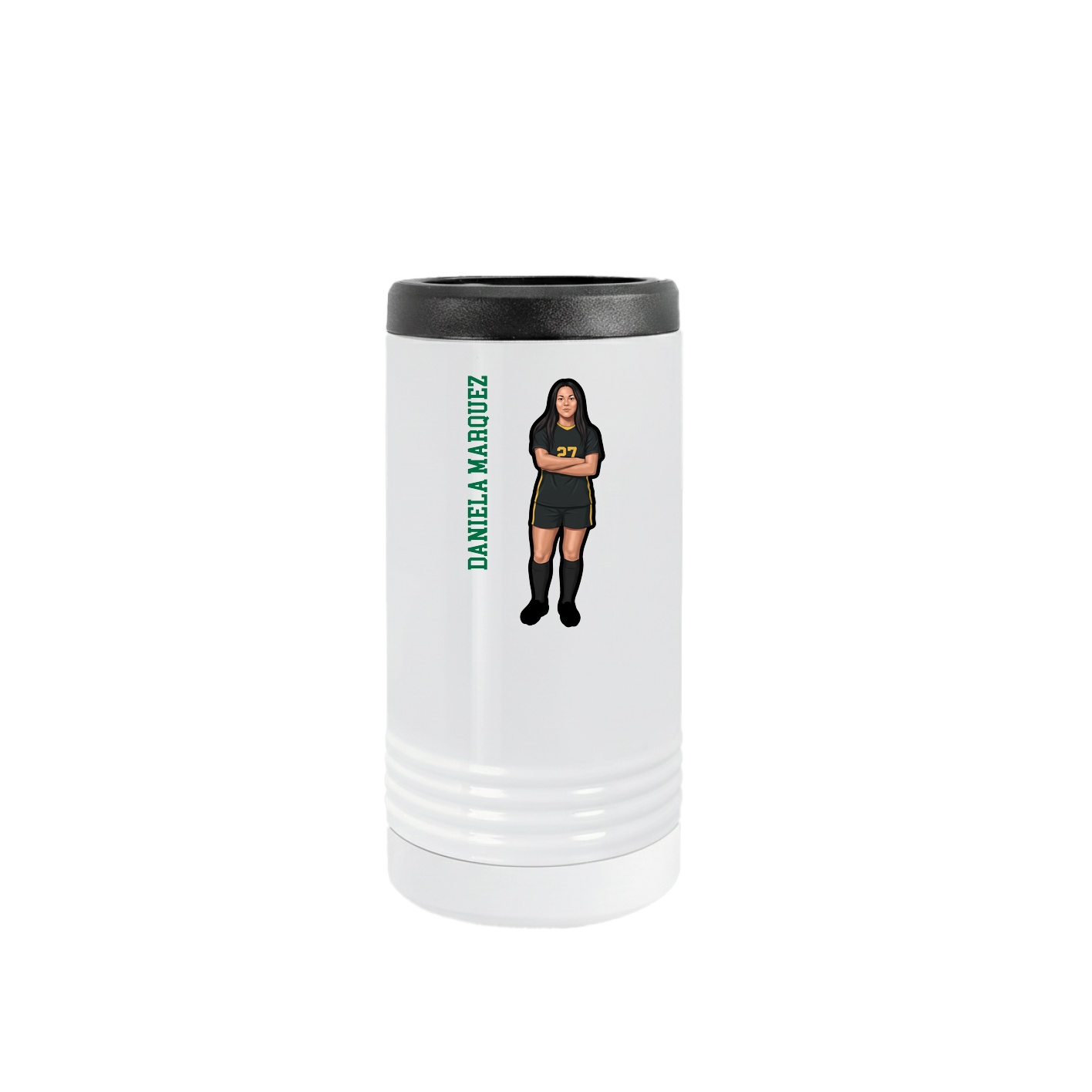 Slim Beverage Holder — Name Vertical in White