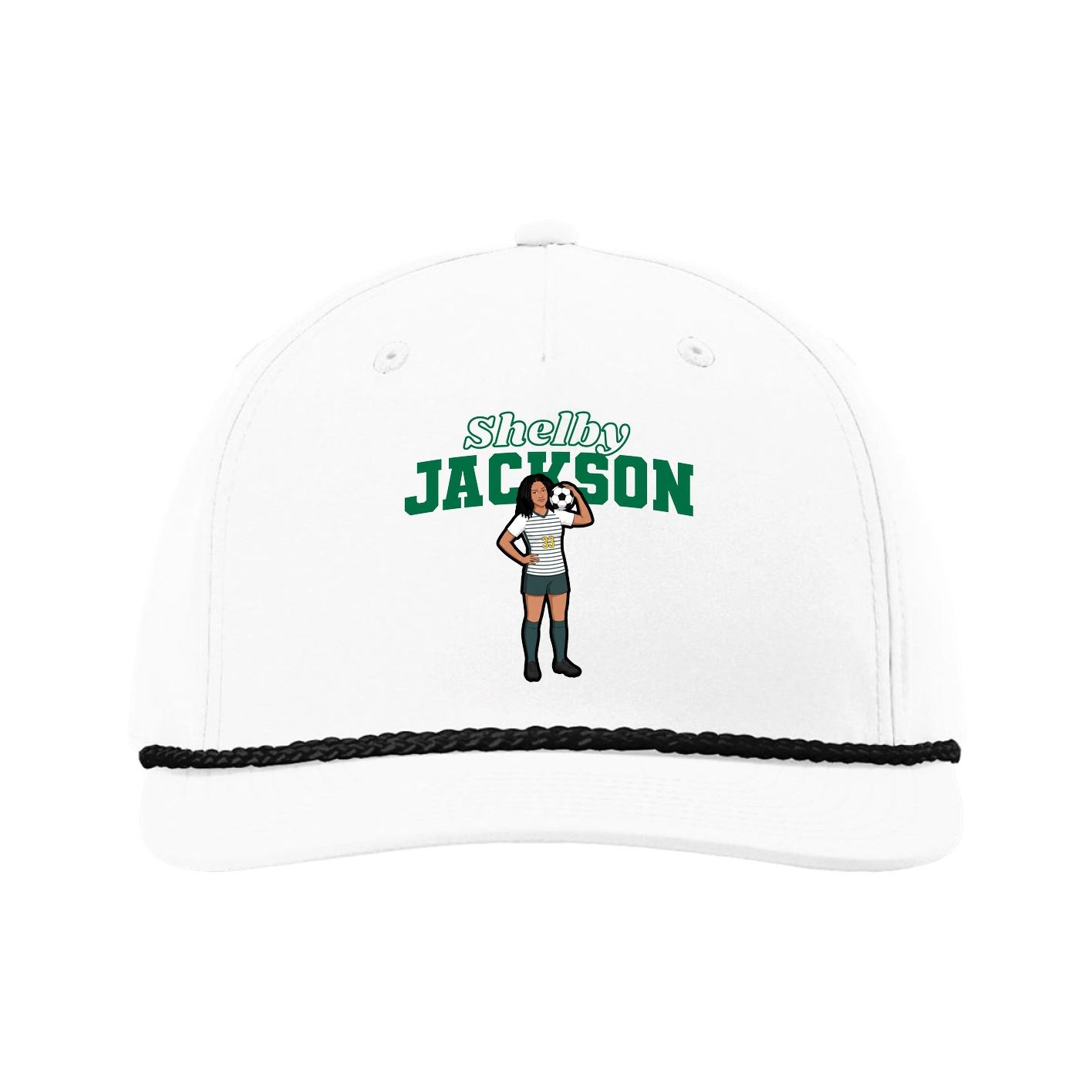 Five-Panel Classic Rope Cap — Name Arch in White