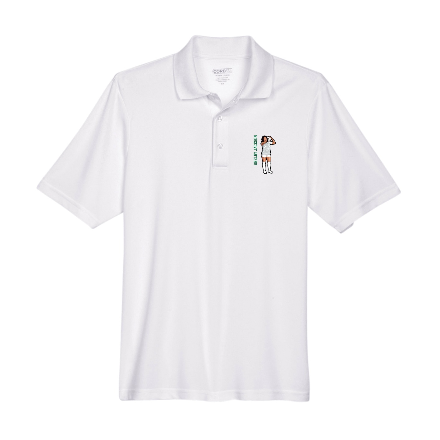 Performance Polo — Name Vertical in White