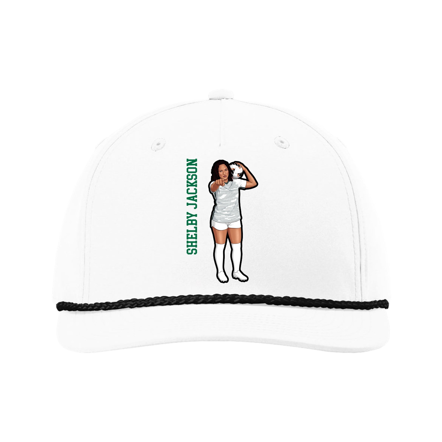 Five-Panel Classic Rope Cap — Name Vertical in White