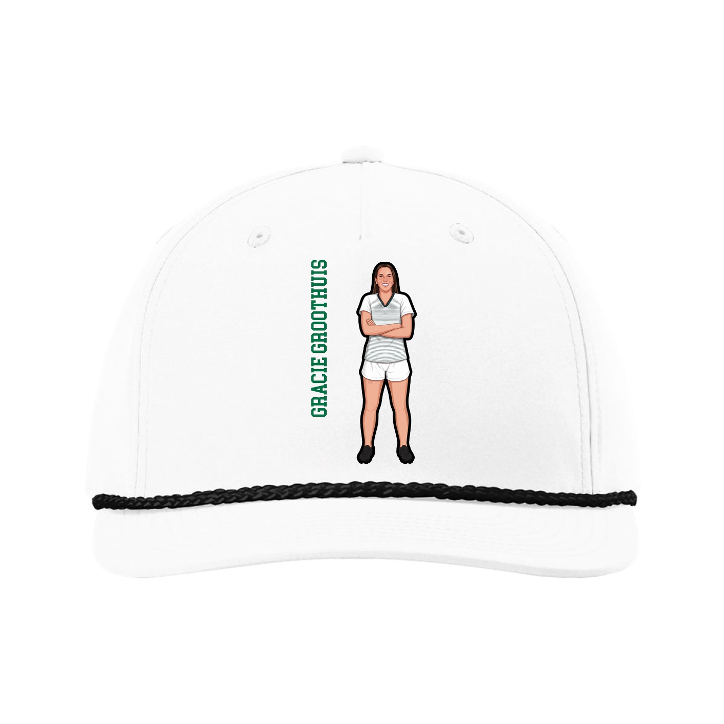 Five-Panel Classic Rope Cap — Name Vertical in White