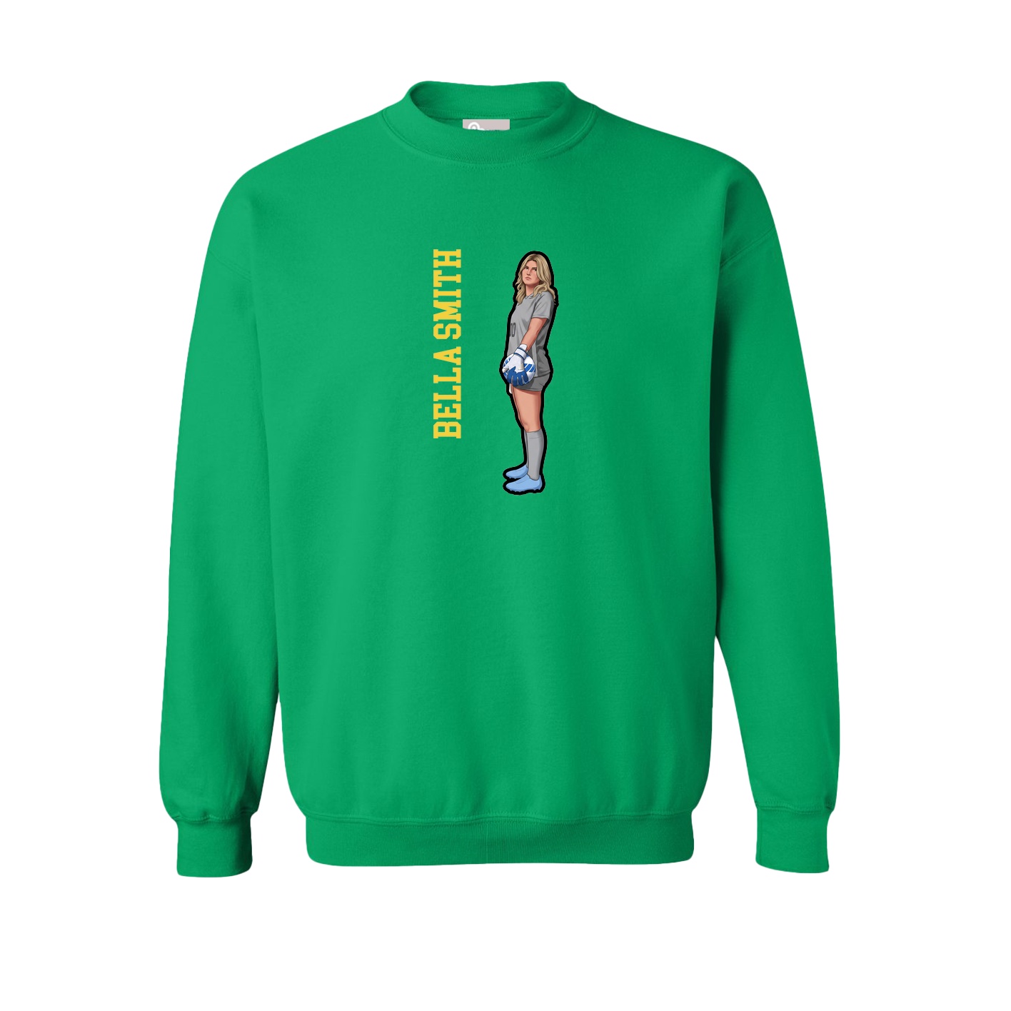 Fleece Crew — Name Vertical in Green