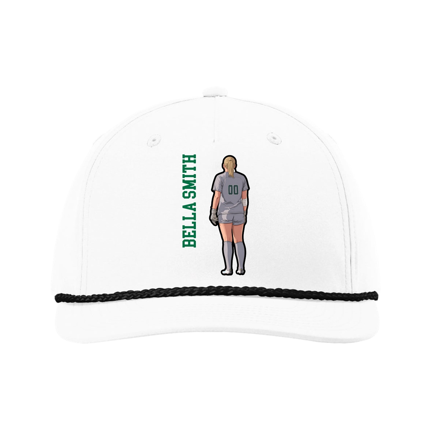 Five-Panel Classic Rope Cap — Name Vertical in White
