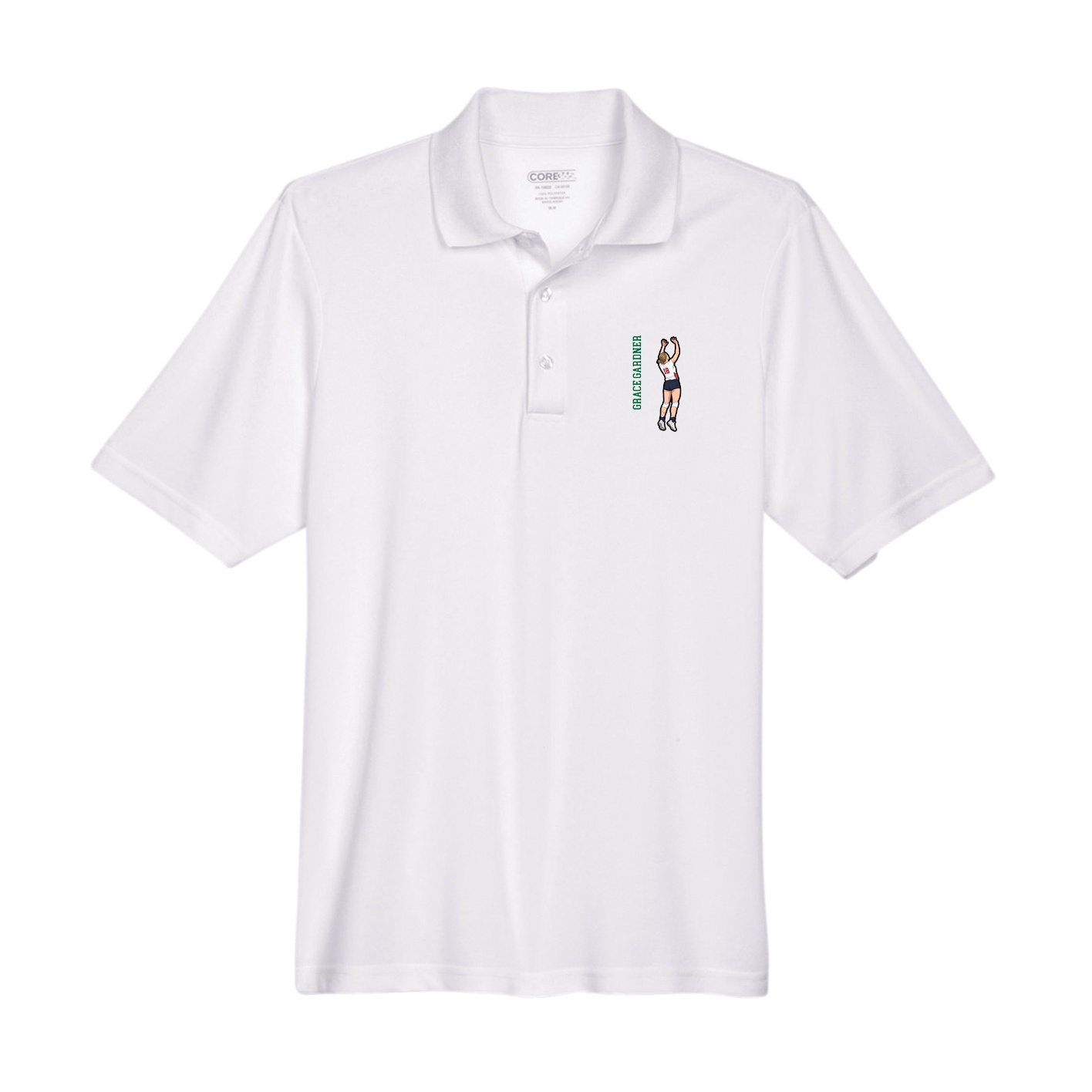 Performance Polo — Name Vertical in White