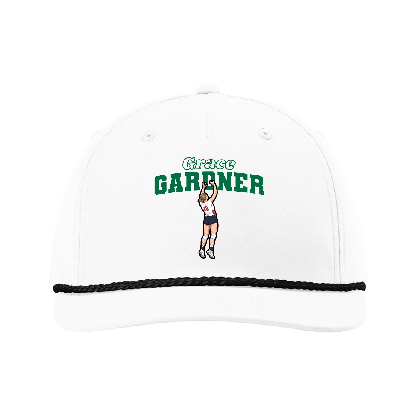 Five-Panel Classic Rope Cap — Name Arch in White