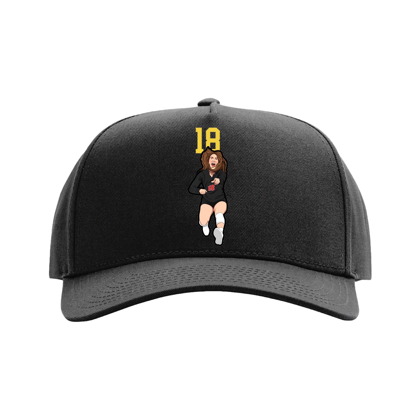 Full Fabric Five-Panel Champ Cap — Number Top in Black
