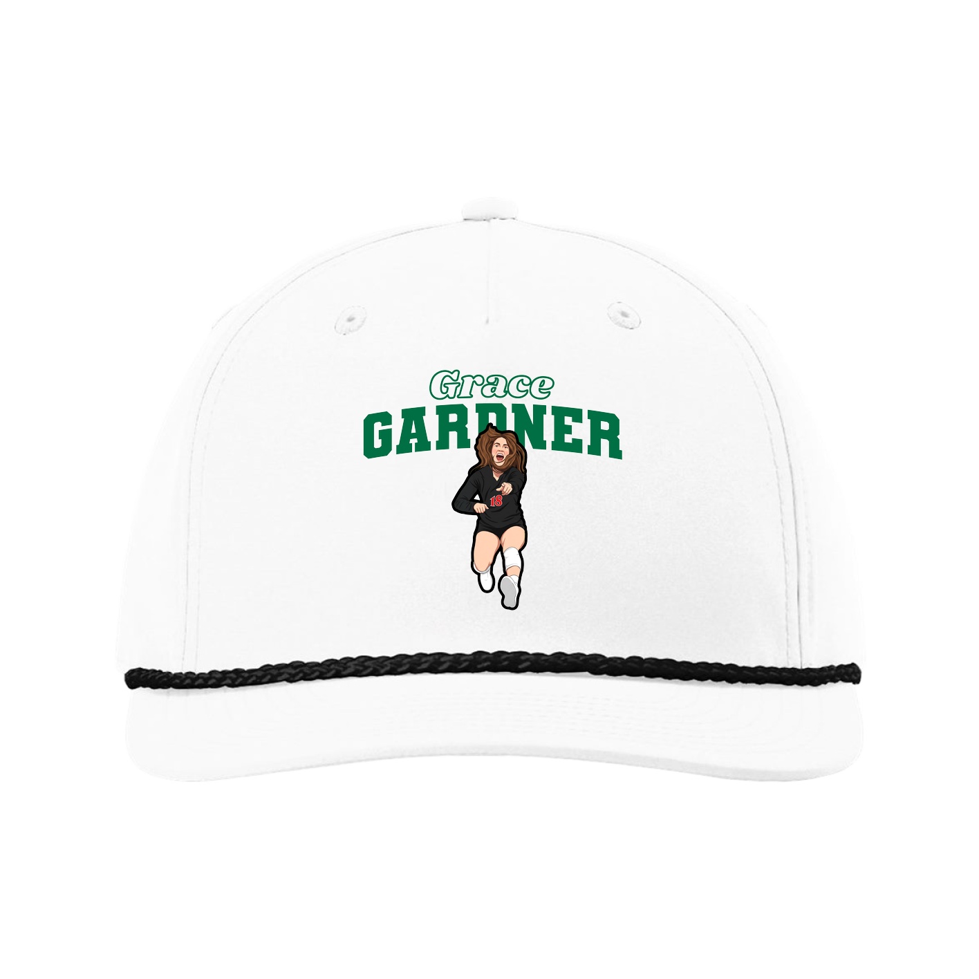 Five-Panel Classic Rope Cap — Name Arch in White